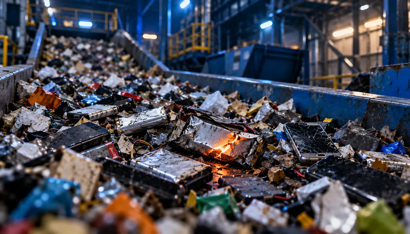 Akkus und Lithium-Batterien im Restmüll und in der Sortieranlage: Brände, Zahlen, Erkennung (Mit KI erzeugtes Bild)