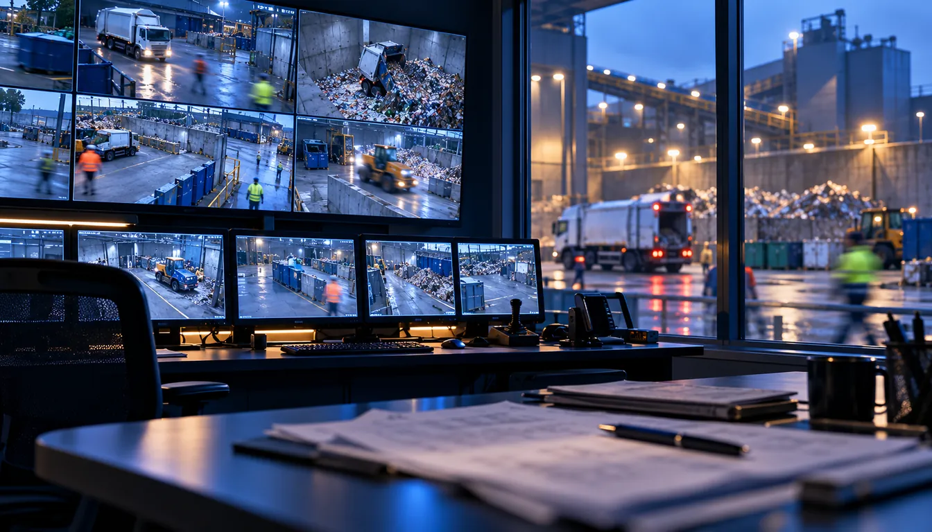 Kameras in Entsorgungsanlagen: Datenschutz, Betriebsrat, Fahrer im Bild (Mit KI erzeugtes Bild)